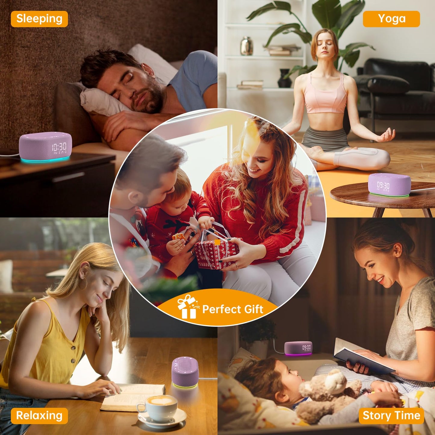 1Mii Purple White Noise Sleep Machine – 18 Sounds, Night Light, App Control, Alarm & Timer