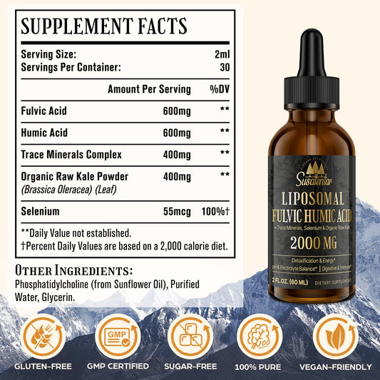 2000 mg Liposomal Fulvic & Humic Acid Complex | Electrolytes, Kale (4 oz)