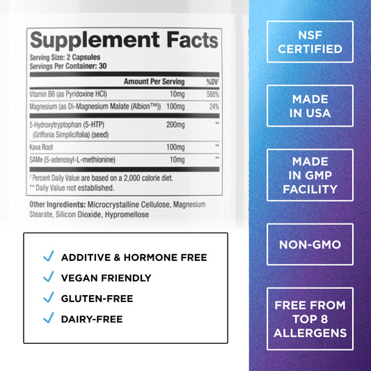 200 mg 5-HTP Elite with Kava, Magnesium & SAM-e – Sleep & Wellbeing, 60 Capsules