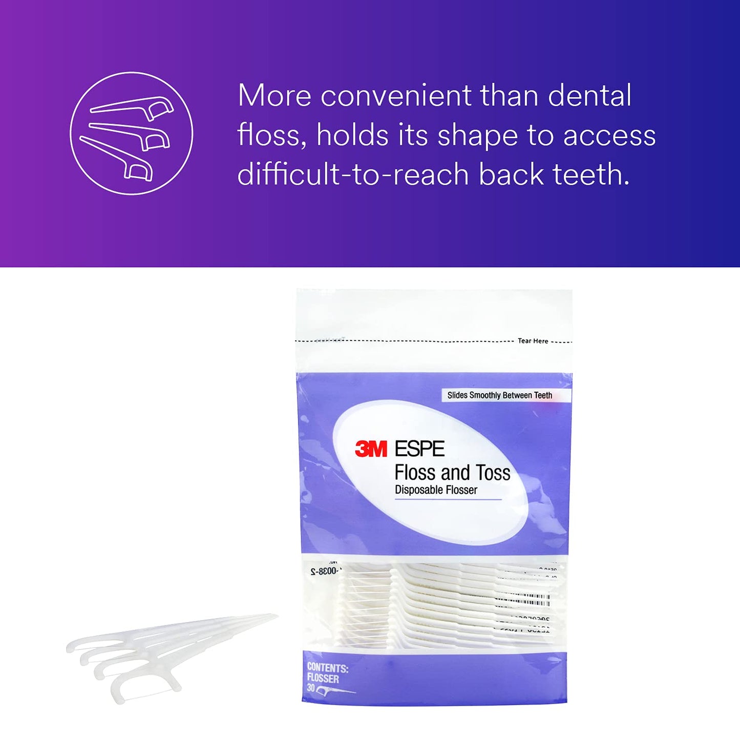 3M Floss and Toss Disposable Flosser – Floss & Toothpick in One (Pack of 30)
