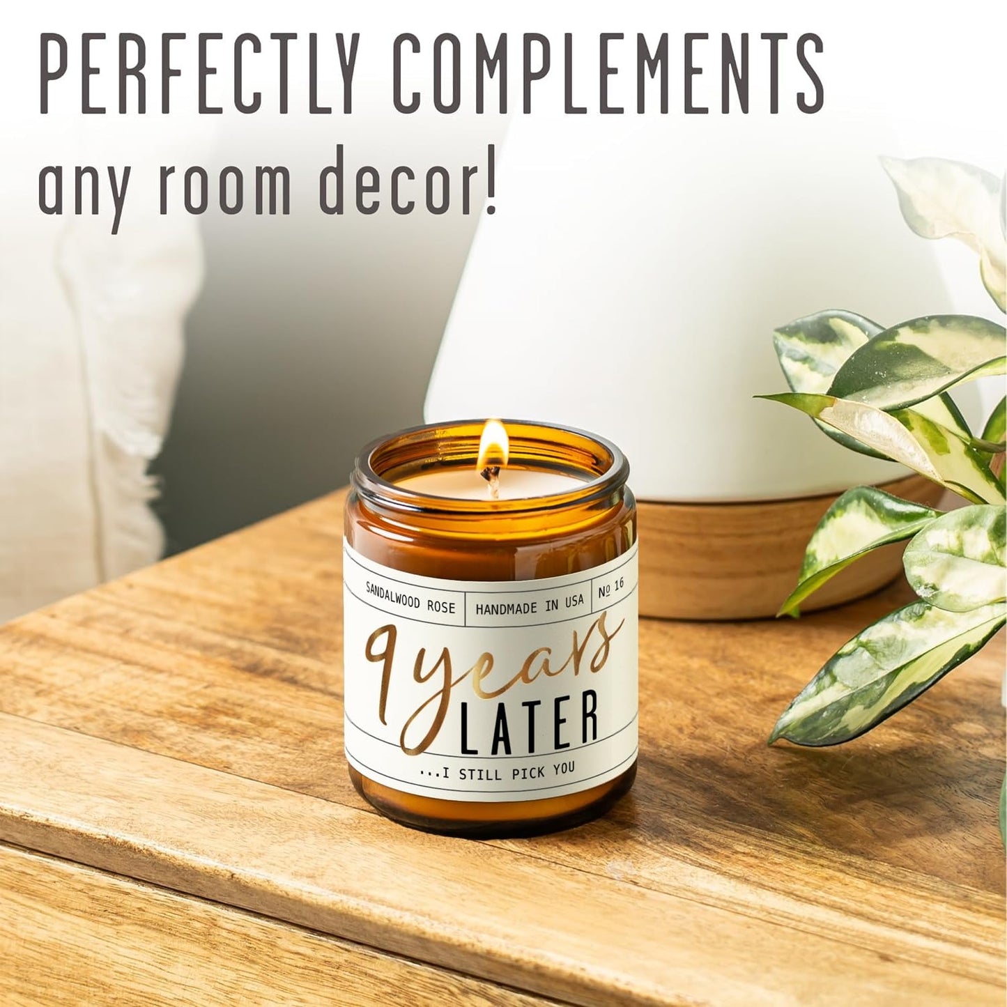 9 Year Anniversary Gift for Her — 9 Years Later Soy Candle, Sandalwood Rose, USA Made