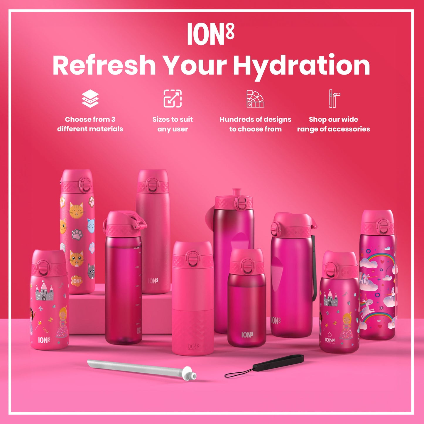 Leak Proof 1 litre Water Bottle, Recyclon, Pink, 1L