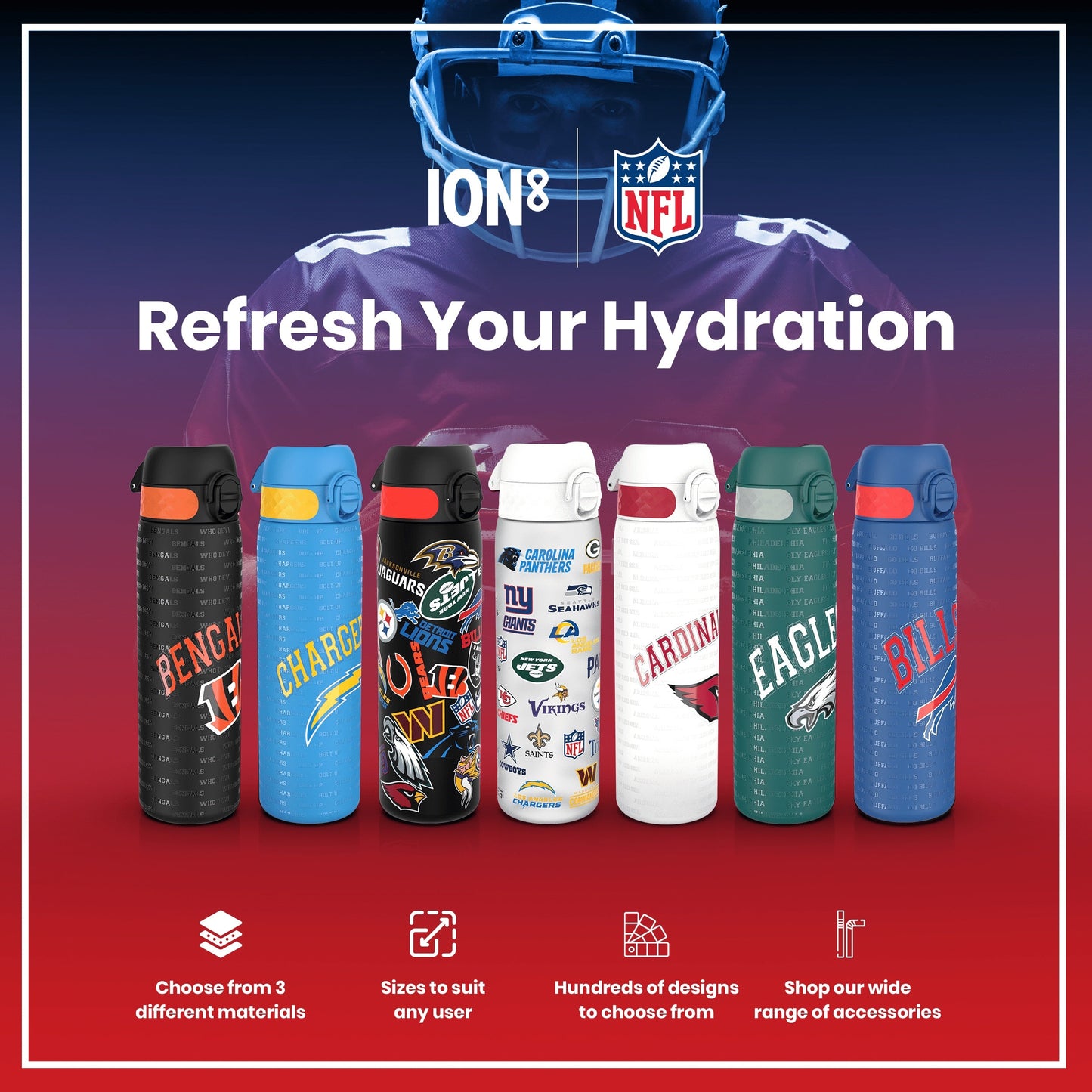 Leak Proof NFL Water Bottle, Stainless Steel, Kansas City Chiefs, 600ml (20oz)