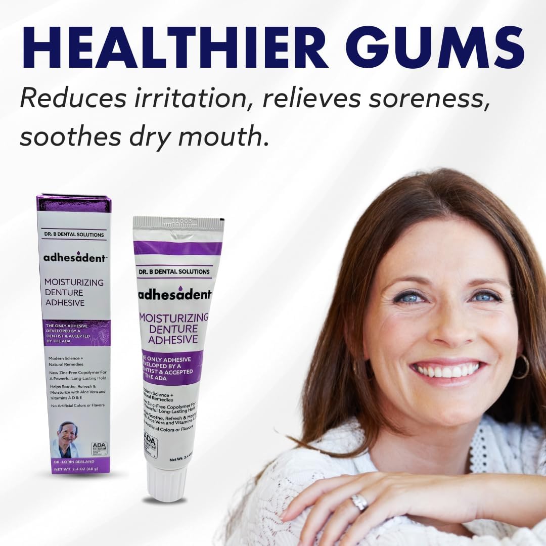 Adhesadent Moisturizing Denture Adhesive – Zinc-Free, ADA Approved, 2 Pack