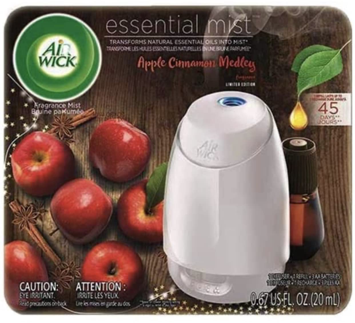 Air Wick Essential Mist Diffuser + Refill – Apple Cinnamon Medley, Fall Scent