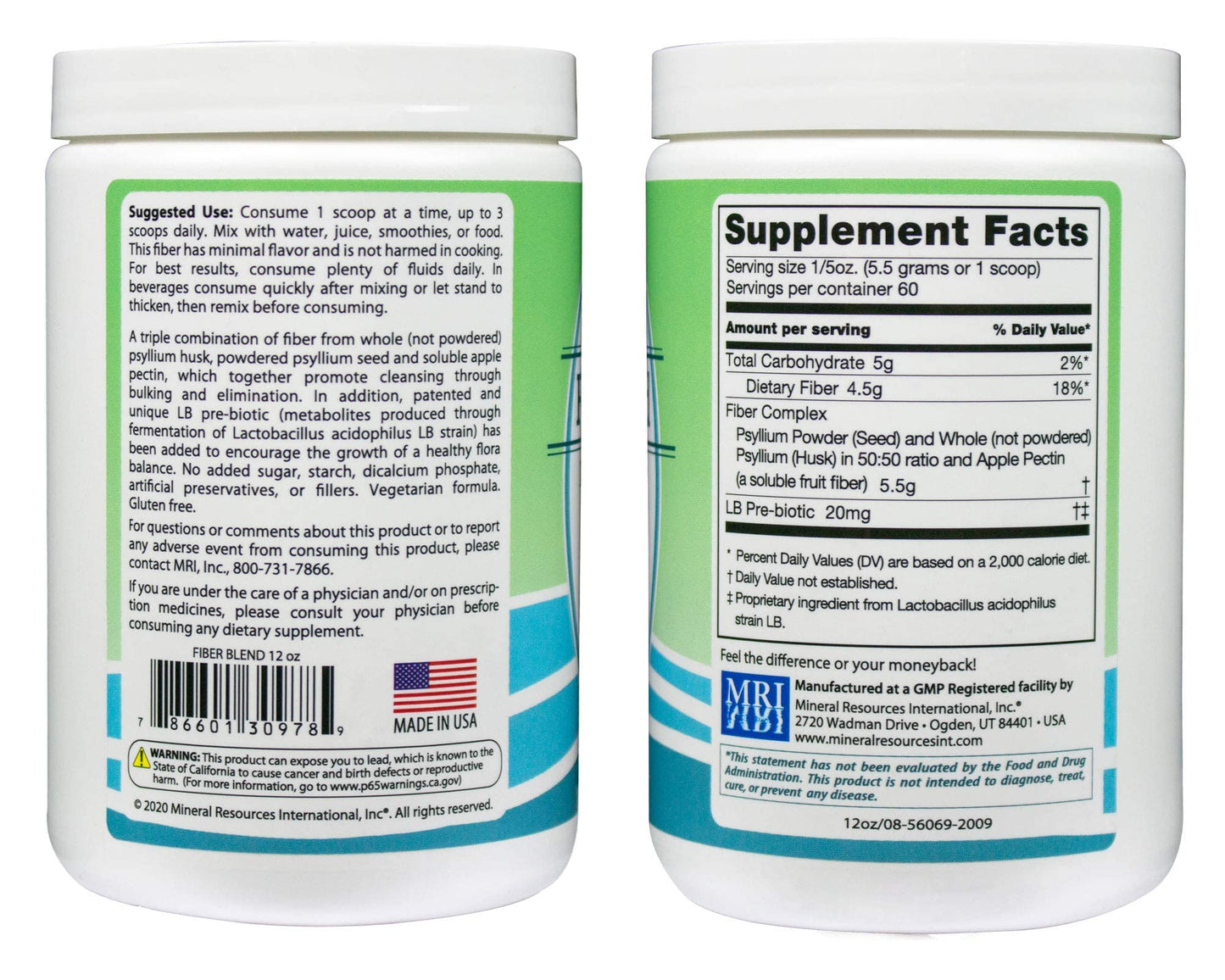 Anderson Fiber Blend with LB Prebiotic – Premium All Natural Psyllium & Apple Pectin, 12 oz