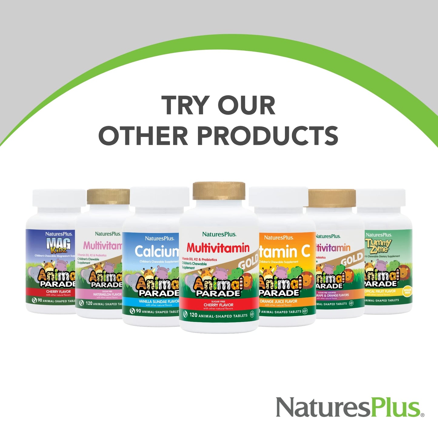 Natures Plus Animal Parade Gold Kids Multivitamin – Cherry Flavor, 60 Animal-Shaped Tablets (D3, K2) | Vegetarian & Gluten Free