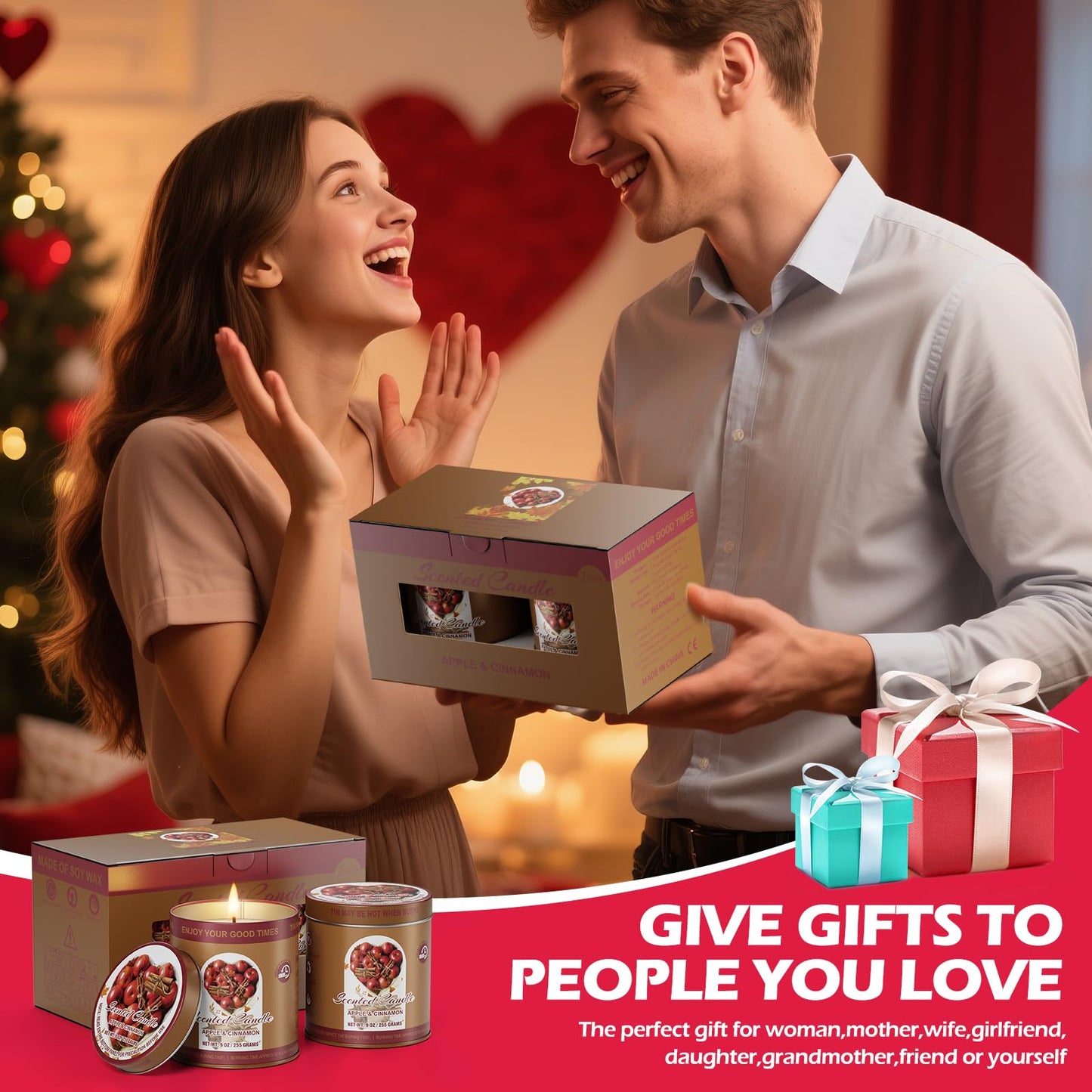 Apple Cinnamon Scented Candle Set | 2-Pack 510g, 8% Essential Oils, 80H Burn, Pure Soy Wax