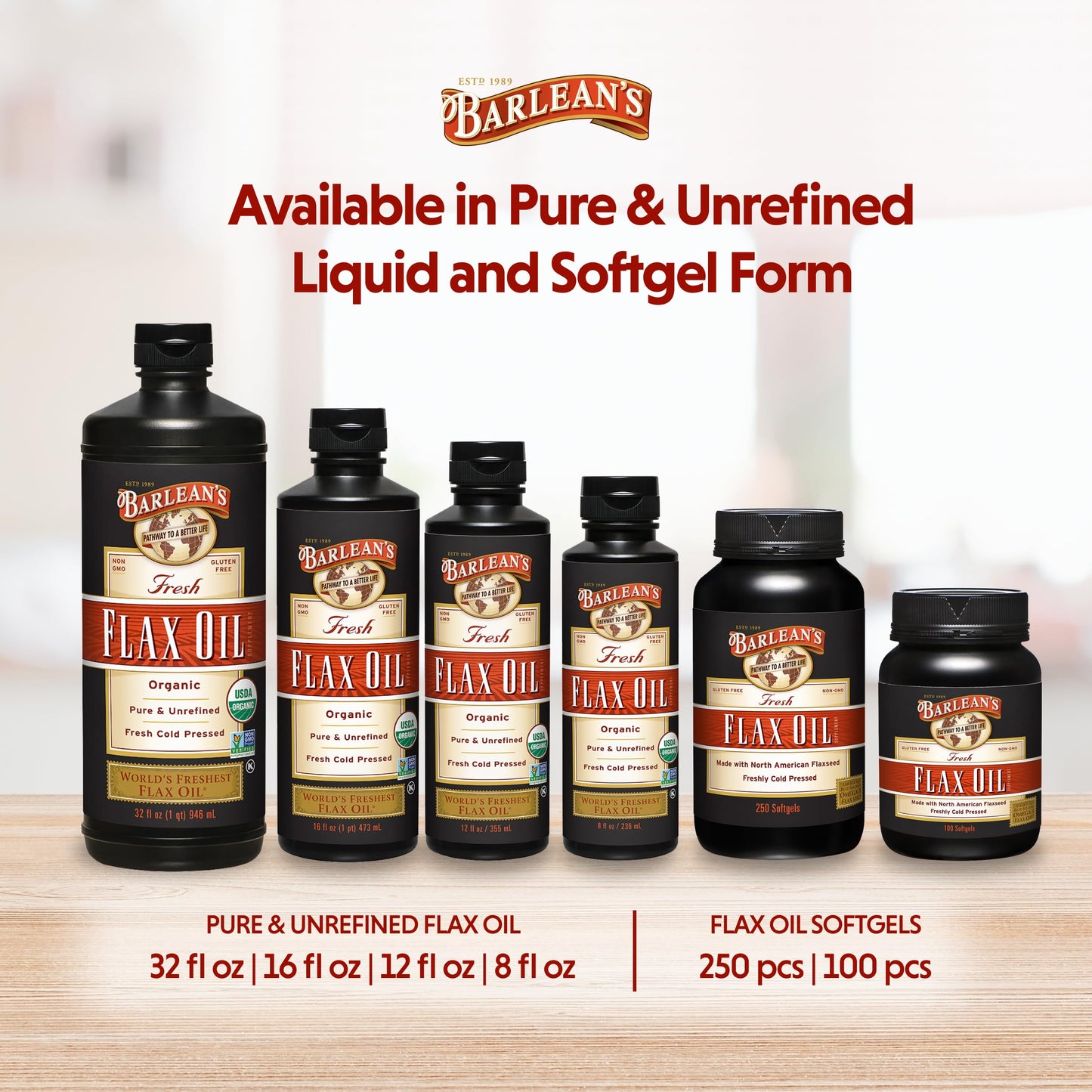 Barlean's Organic Flaxseed Oil - Cold-Pressed, 7,640 mg ALA Omega-3, 8 oz | Vegan & Gluten Free