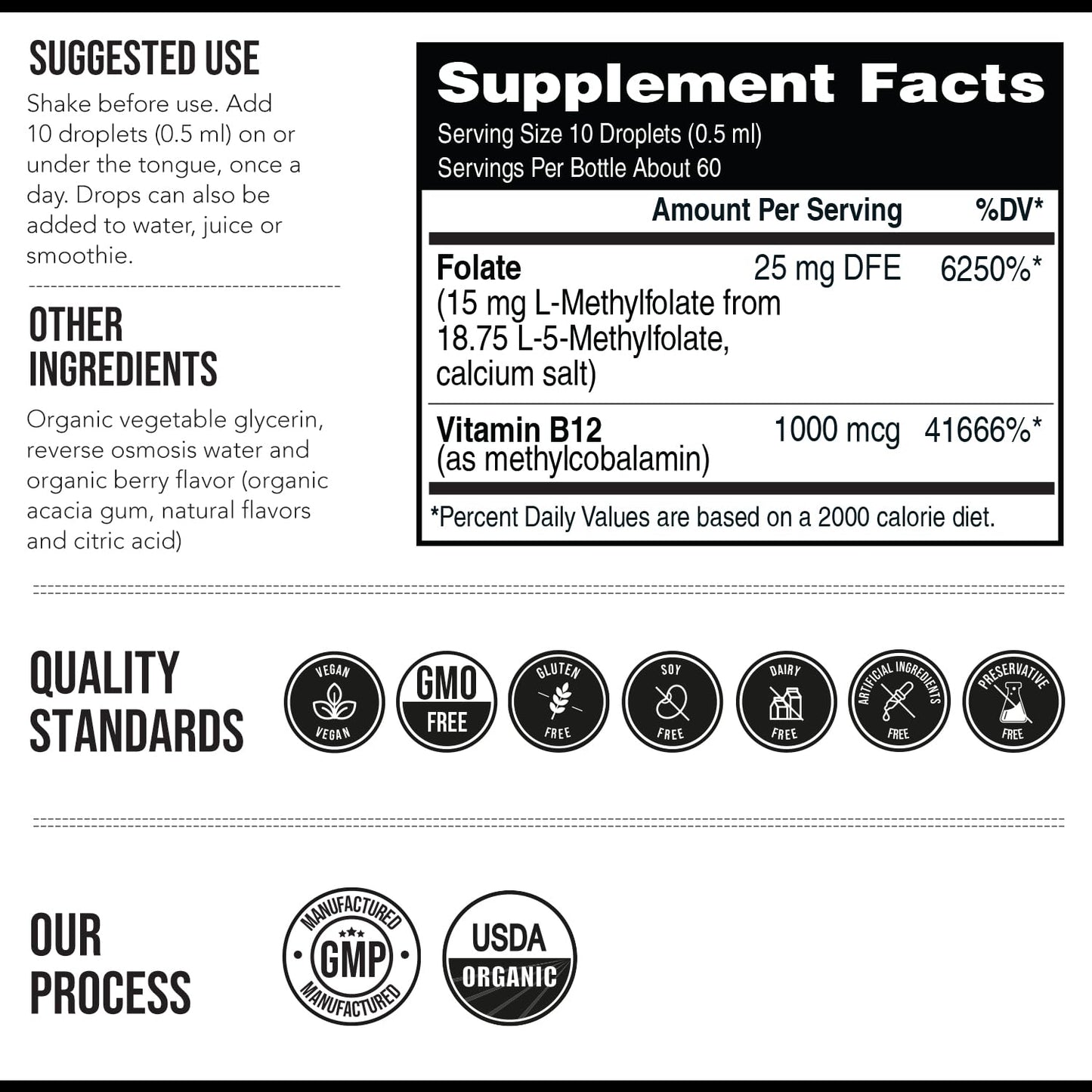 L-Methyl Folate 15mg + Methyl B12 Cofactor – Organic Berry Flavor, High Potency Liquid Sublingual 5-MTHF Calcium Salt | Supports Mood, Methylation & Cognition (1oz)