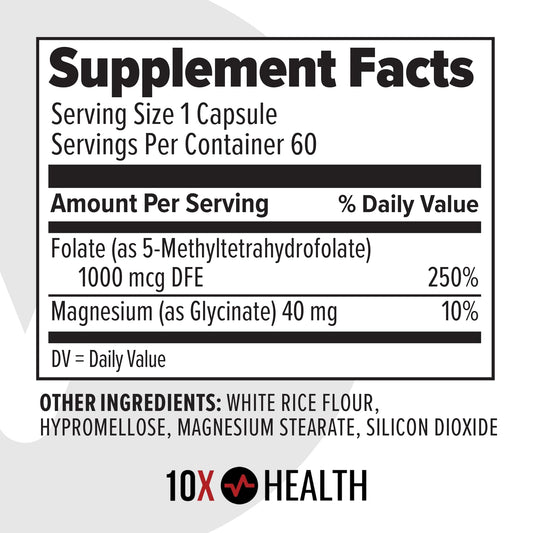 10X Health 5-MTHF Methylfolate with Magnesium | 60 Capsules