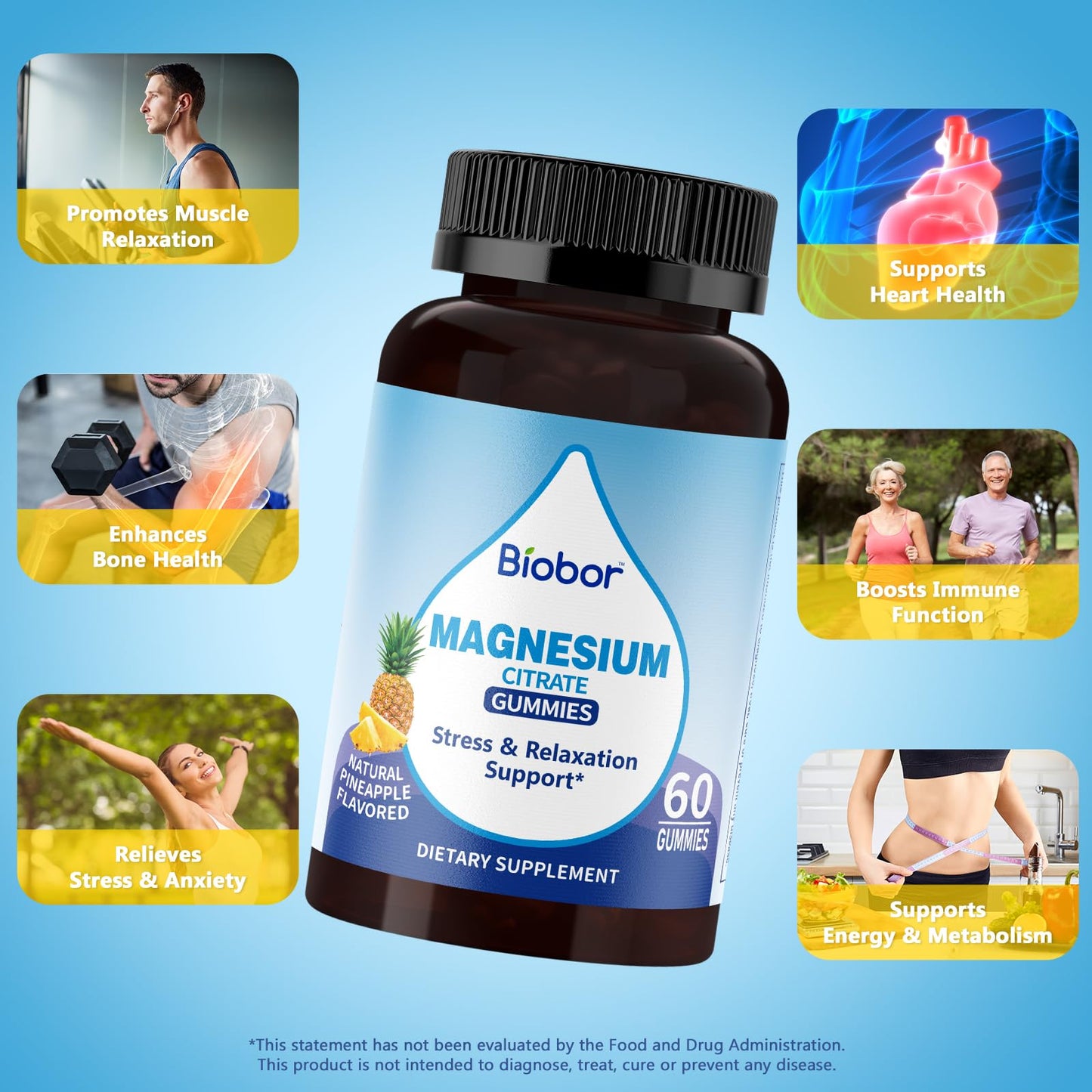 Biobor Potassium Magnesium Gummies - Electrolyte Balance, D3 & B6 (Pineapple, 60 Count)