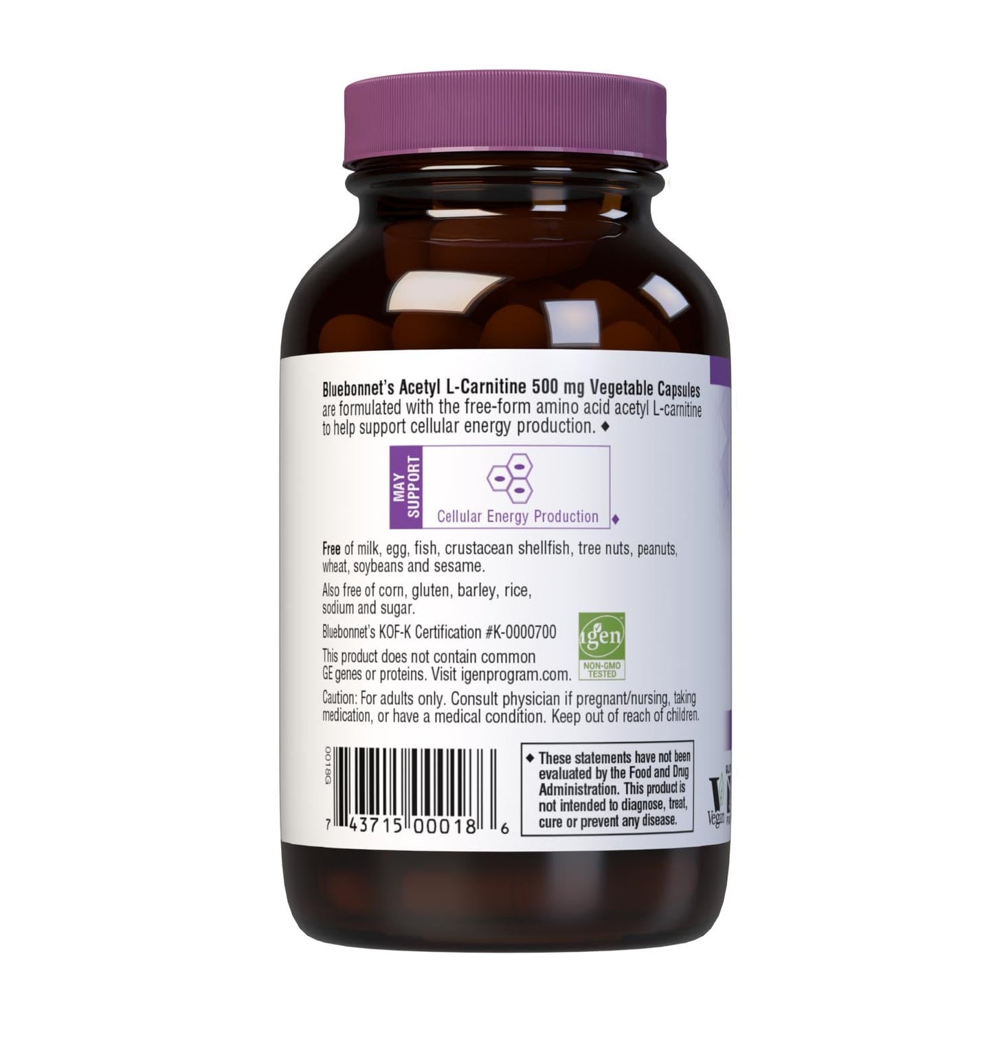 BlueBonnet Acetyl L-Carnitine 500 mg Vitamin Capsules, 60 Count