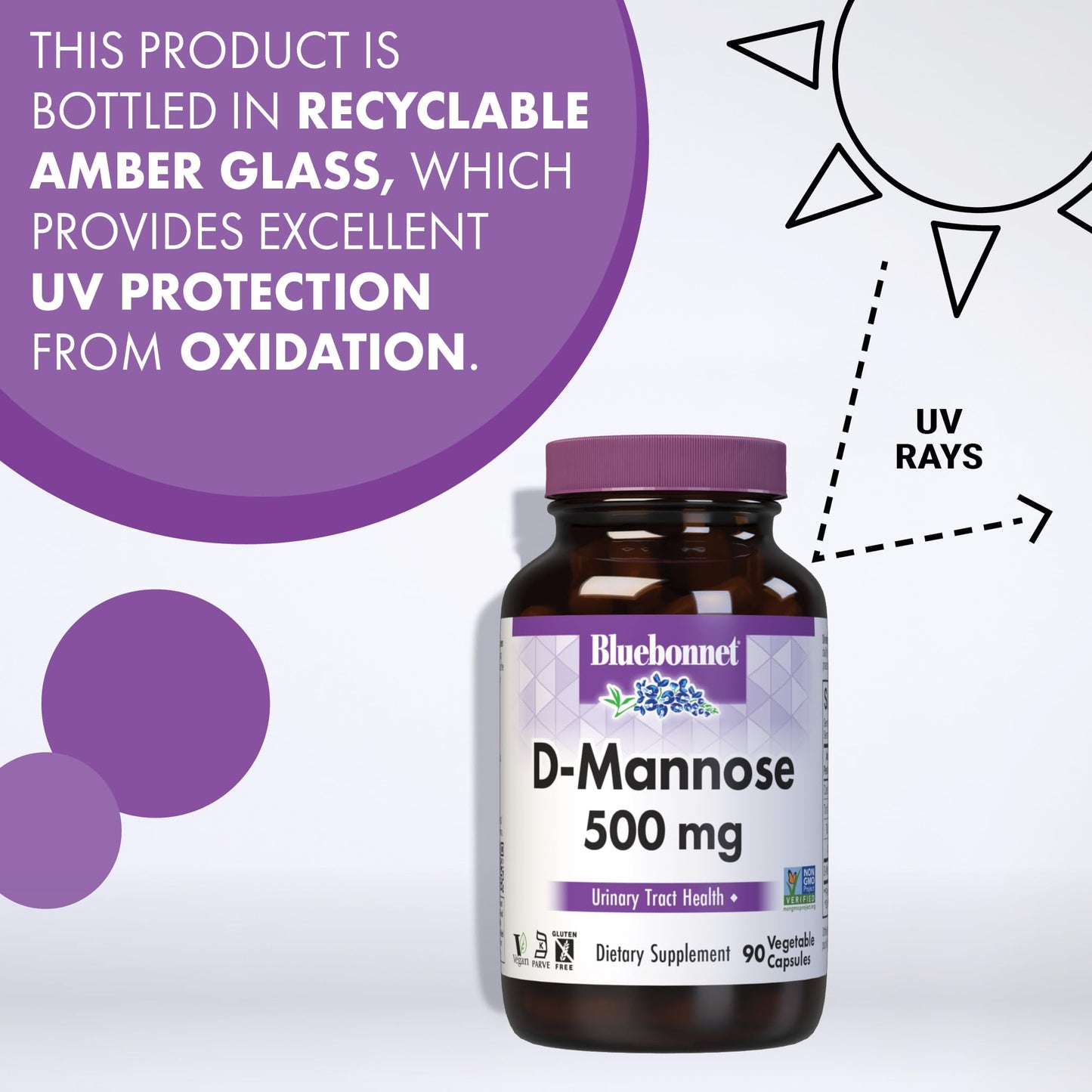 BlueBonnet D-Mannose 500 mg – Urinary Health Support (90 Veg Capsules)