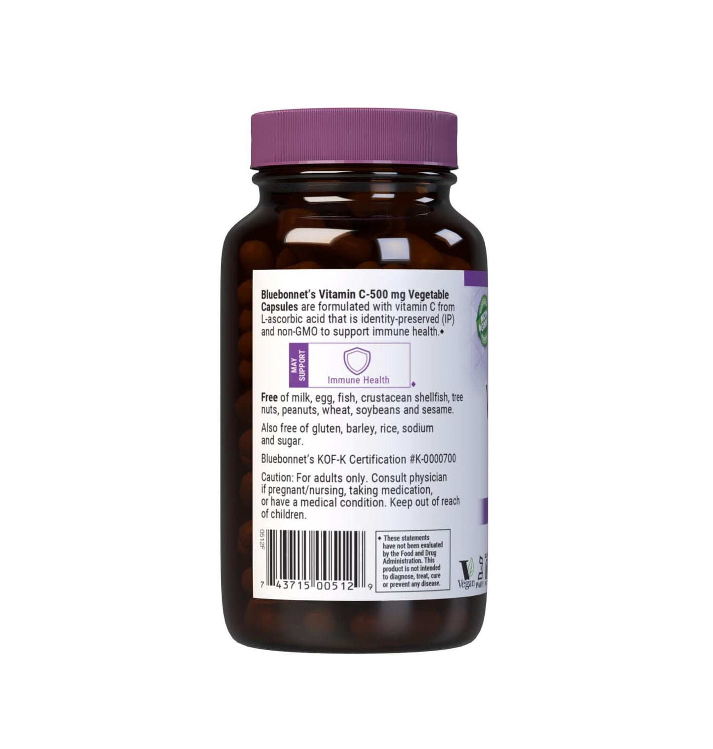 Bluebonnet Vitamin C 500 mg Capsules – Immune & Skin Health, Vegan & Non-GMO