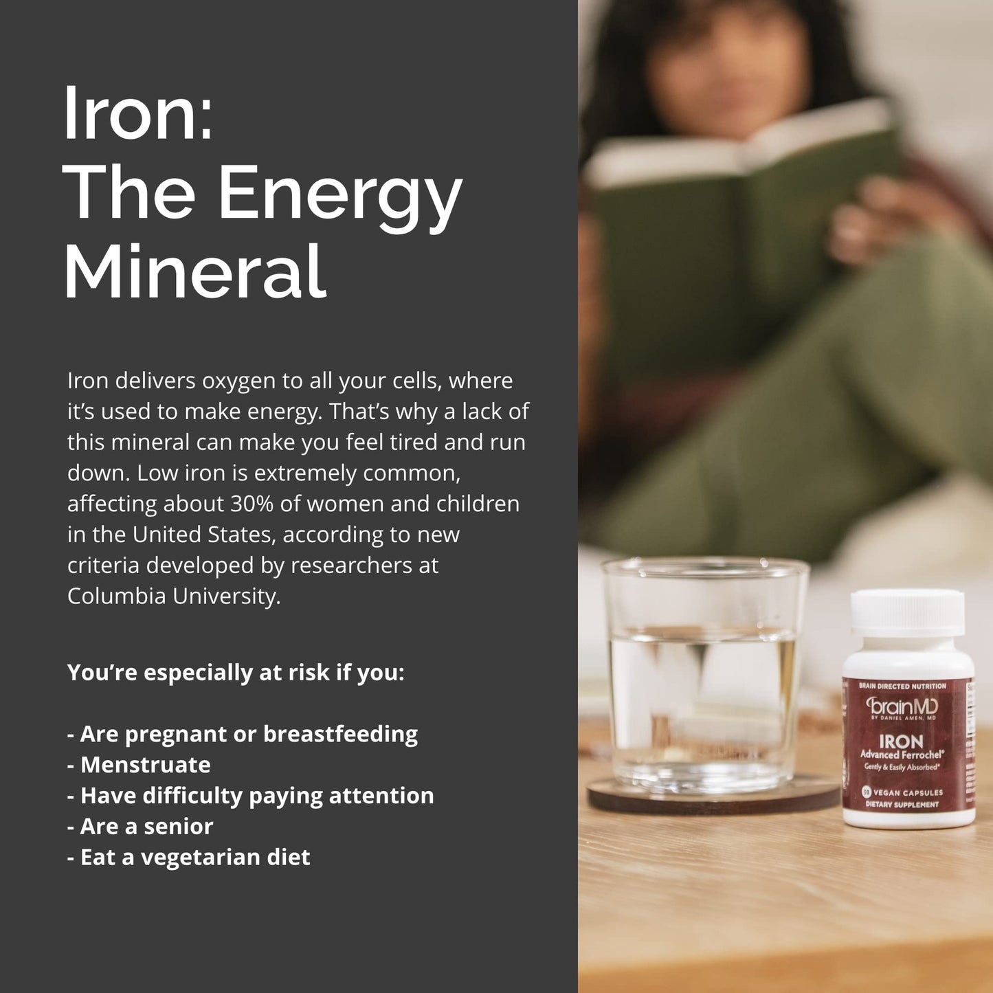 BRAINMD Dr Amen Iron - 30 Capsules | Supports Energy, Cognitive Function & Gene Regulation | Gluten Free