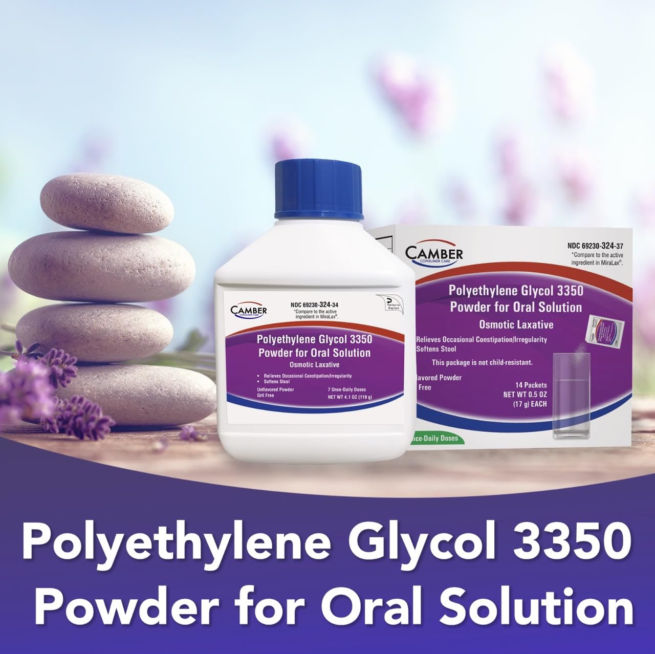 Camber Polyethylene Glycol 3350 Powder – Osmotic Laxative & Stool Softener (14 Daily Dose Sachets) | CAMBER PHARMACEUTICALS, INC
