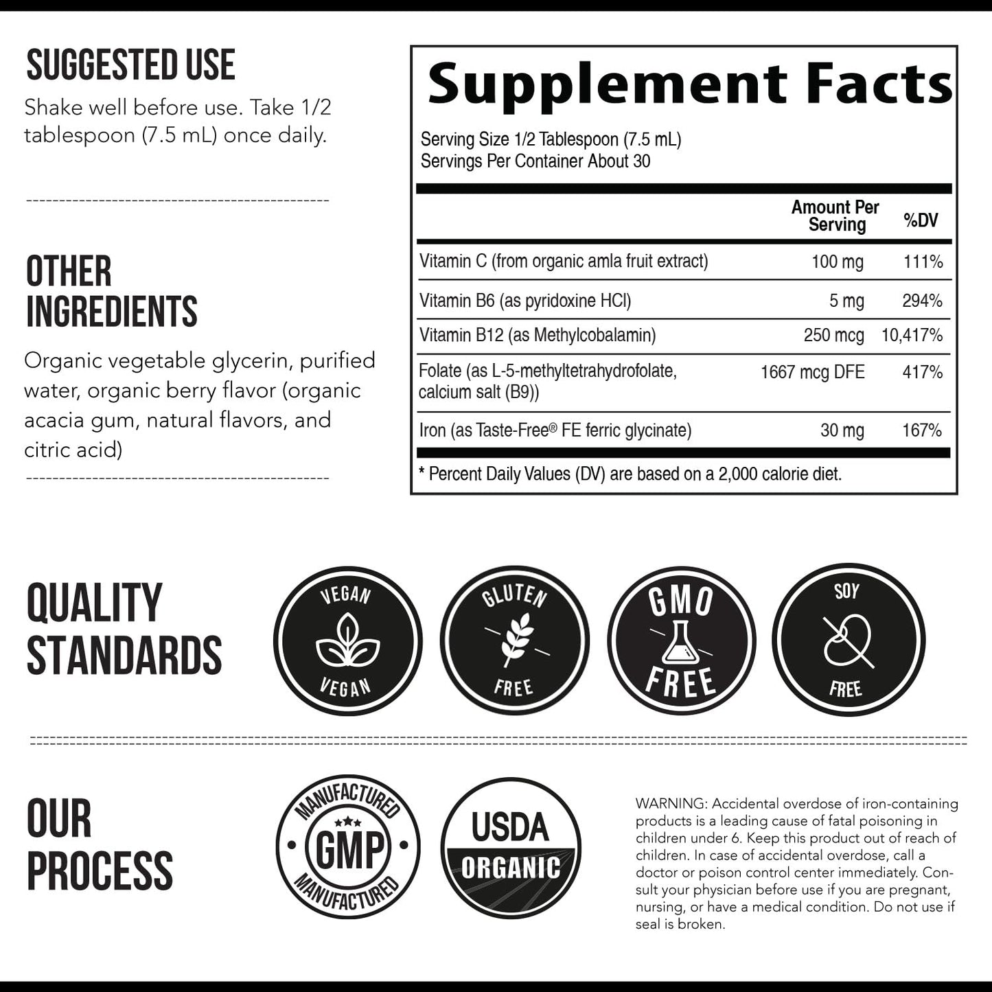 Liquid Iron Supplement - Organic Berry Flavor, 7.6 oz | Vitamin C & B Vitamins