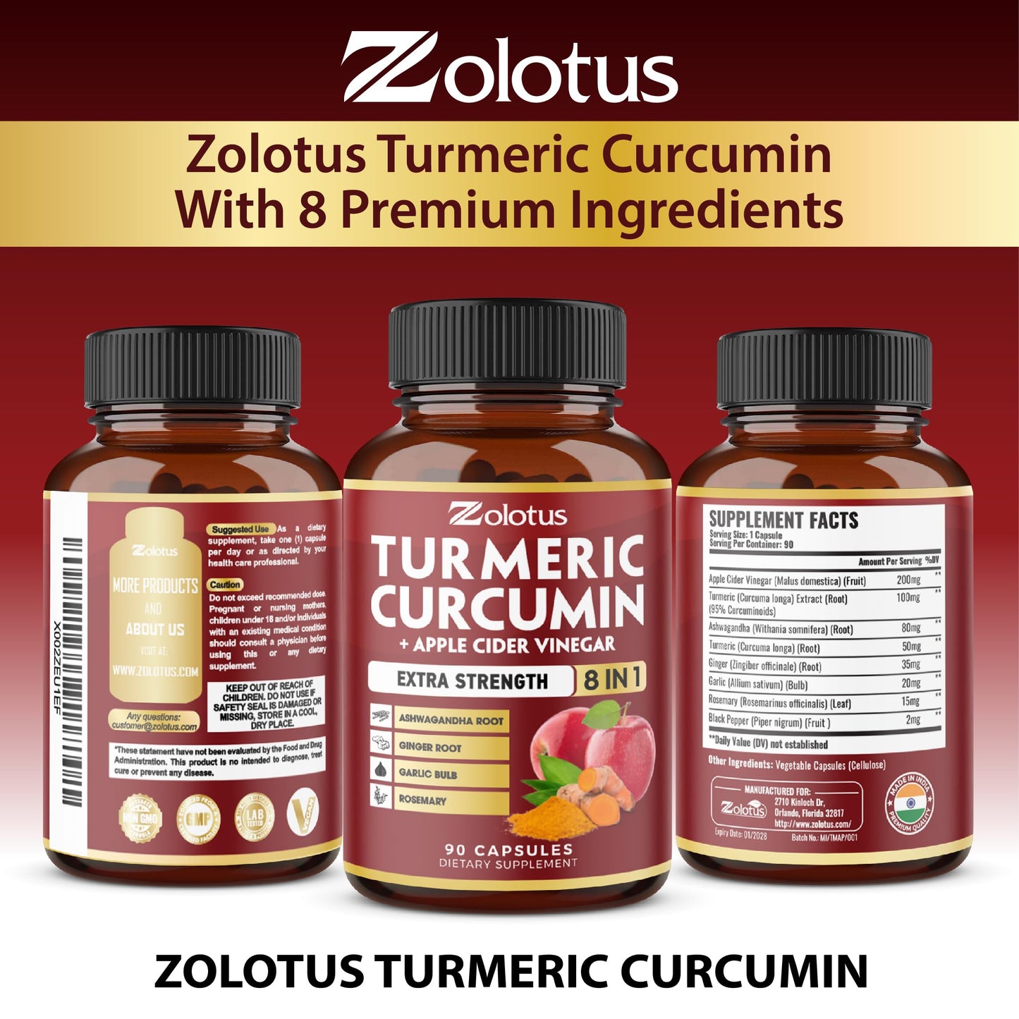 7 in 1 Turmeric Curcumin + Apple Cider Vinegar Capsules – 3 Month Supply