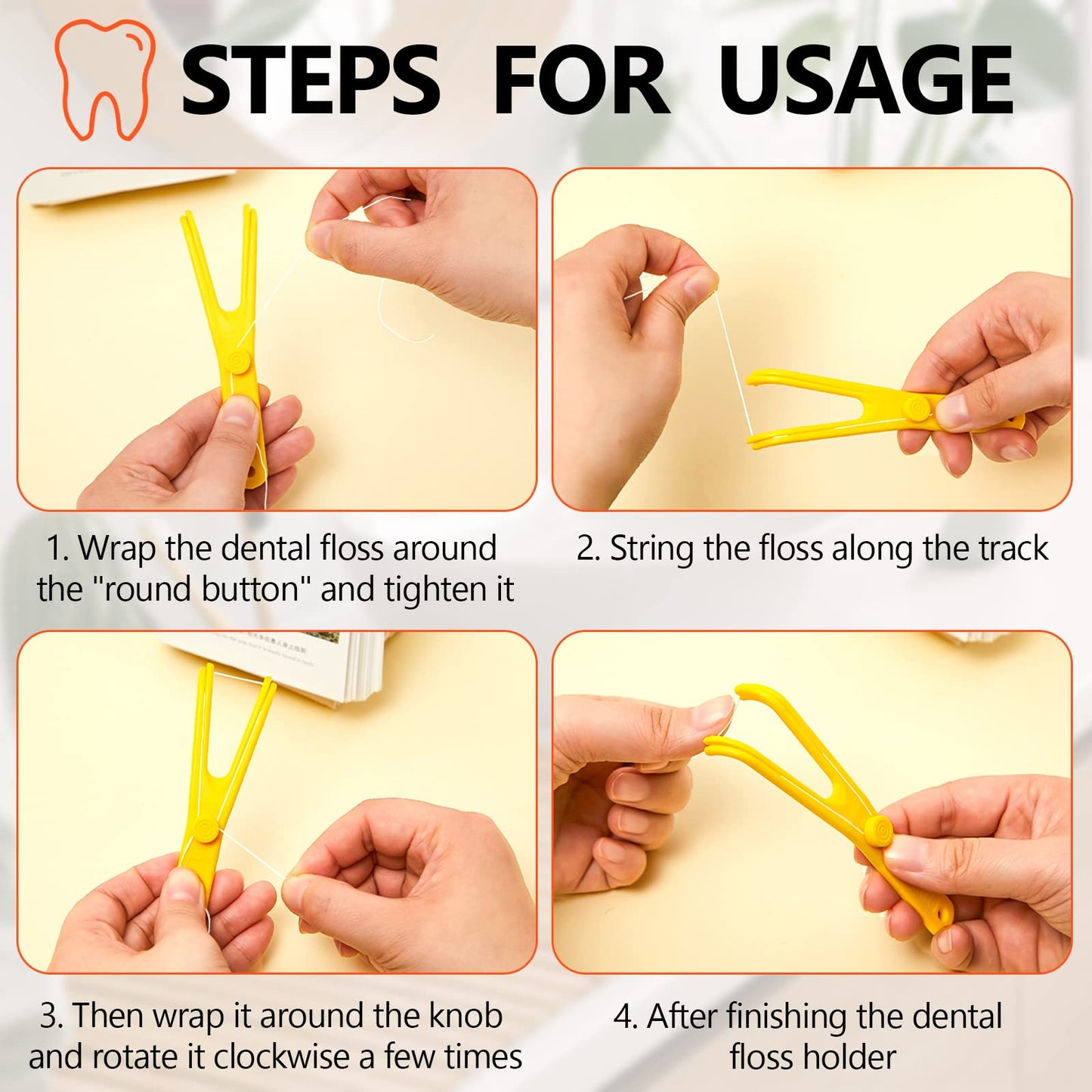 Chengu 10 Pieces Dental Floss Holder - Reusable Y-Shape Flosser (Red & Yellow)
