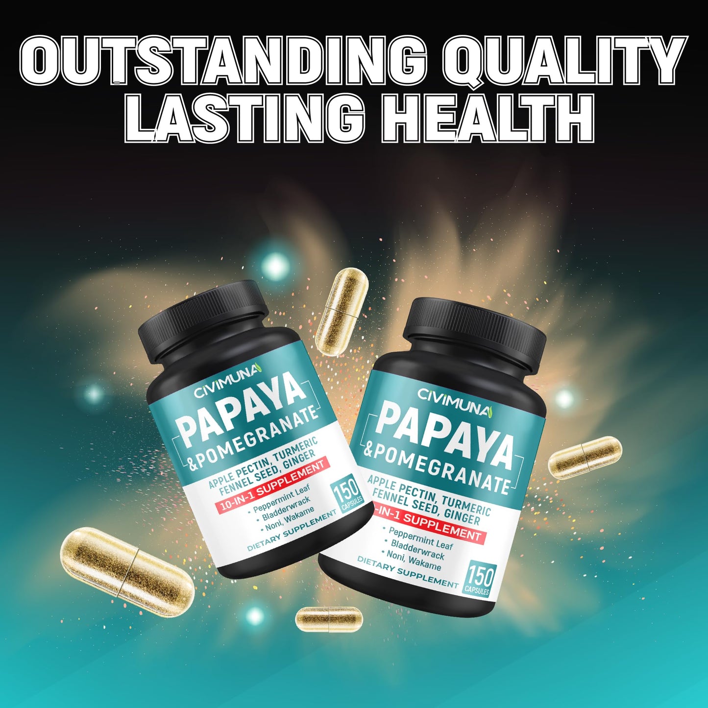 CIVIMUNA Papaya Capsules – 150 Capsules, 5 Months Supply | Papaya, Pomegranate & Apple Pectin