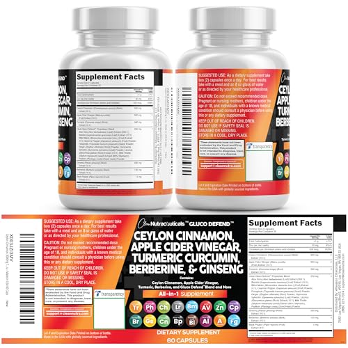 Clean Nutraceuticals Ceylon Cinnamon & Berberine Capsules with Apple Cider Vinegar – 16-in-1 Formula