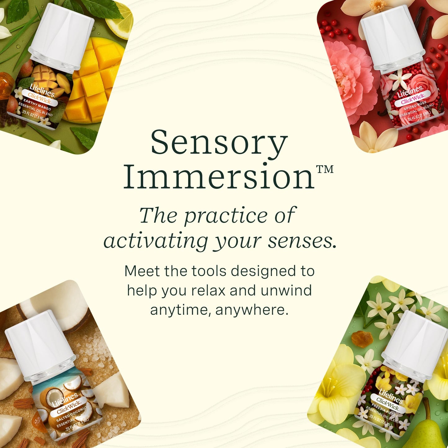 ClickWick Essential Oil Blends for Lifelines Diffusers - 4-Pack Lush Earth Collection