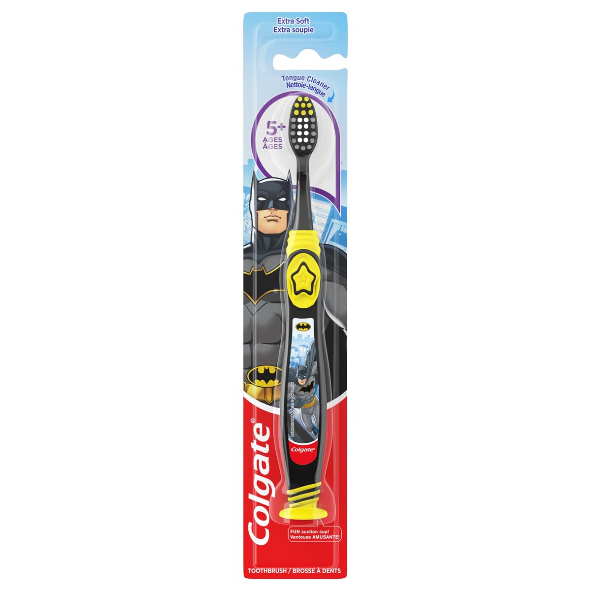 Colgate Batman Toothbrush for Kids 5+ – Extra Soft, Suction Cup, Pack of 2