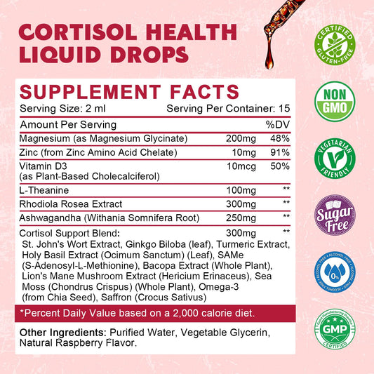 (2 Pack) Cortisol Liquid Drops for Women - Hormone Balance, Adaptogens, Magnesium Complex | Sugar-Free 1 Fl Oz