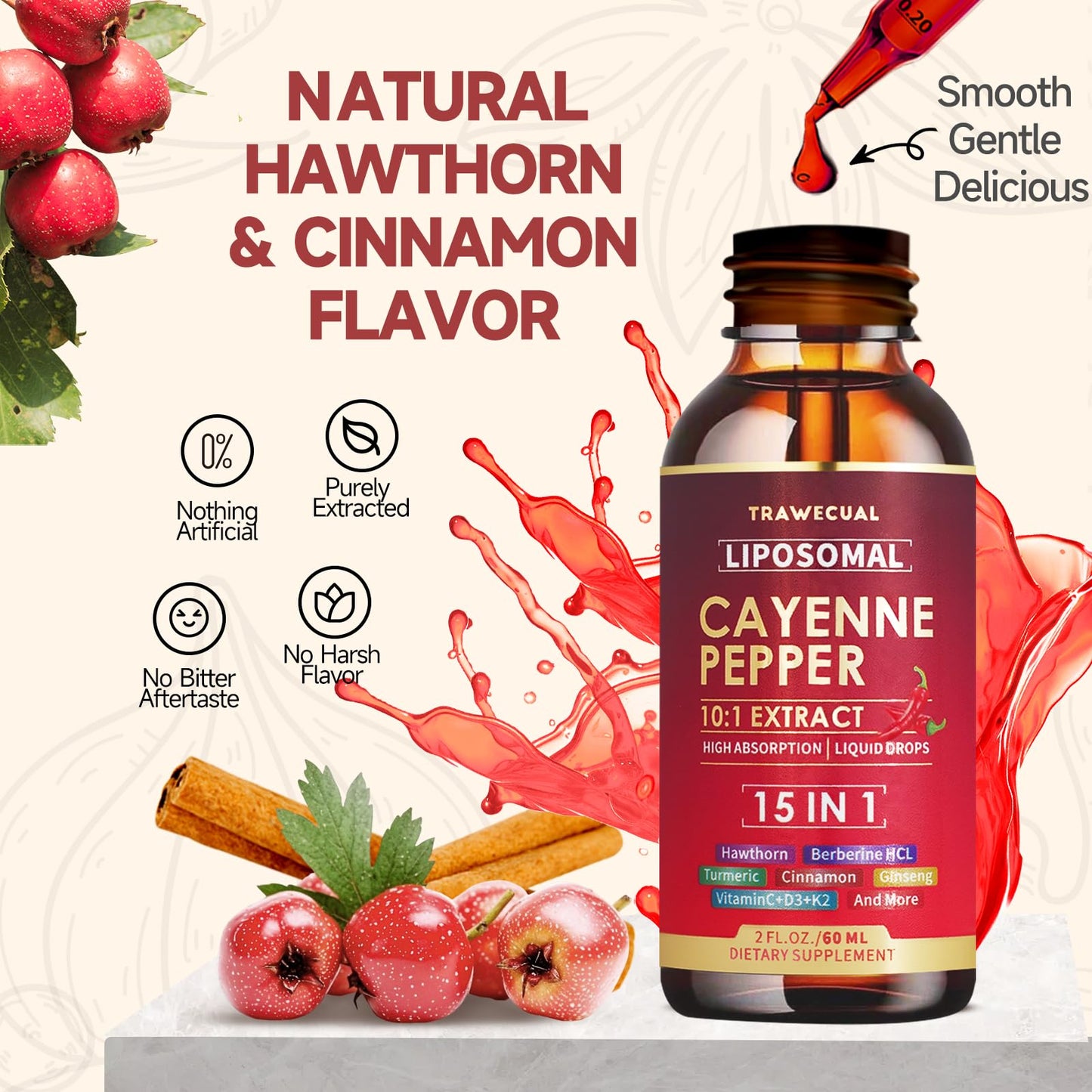 Liposomal Cayenne Pepper Liquid Drops – 15-in-1 Formula with D3, K2, Berberine for Circulation, Metabolism & Digestion | 1 fl oz