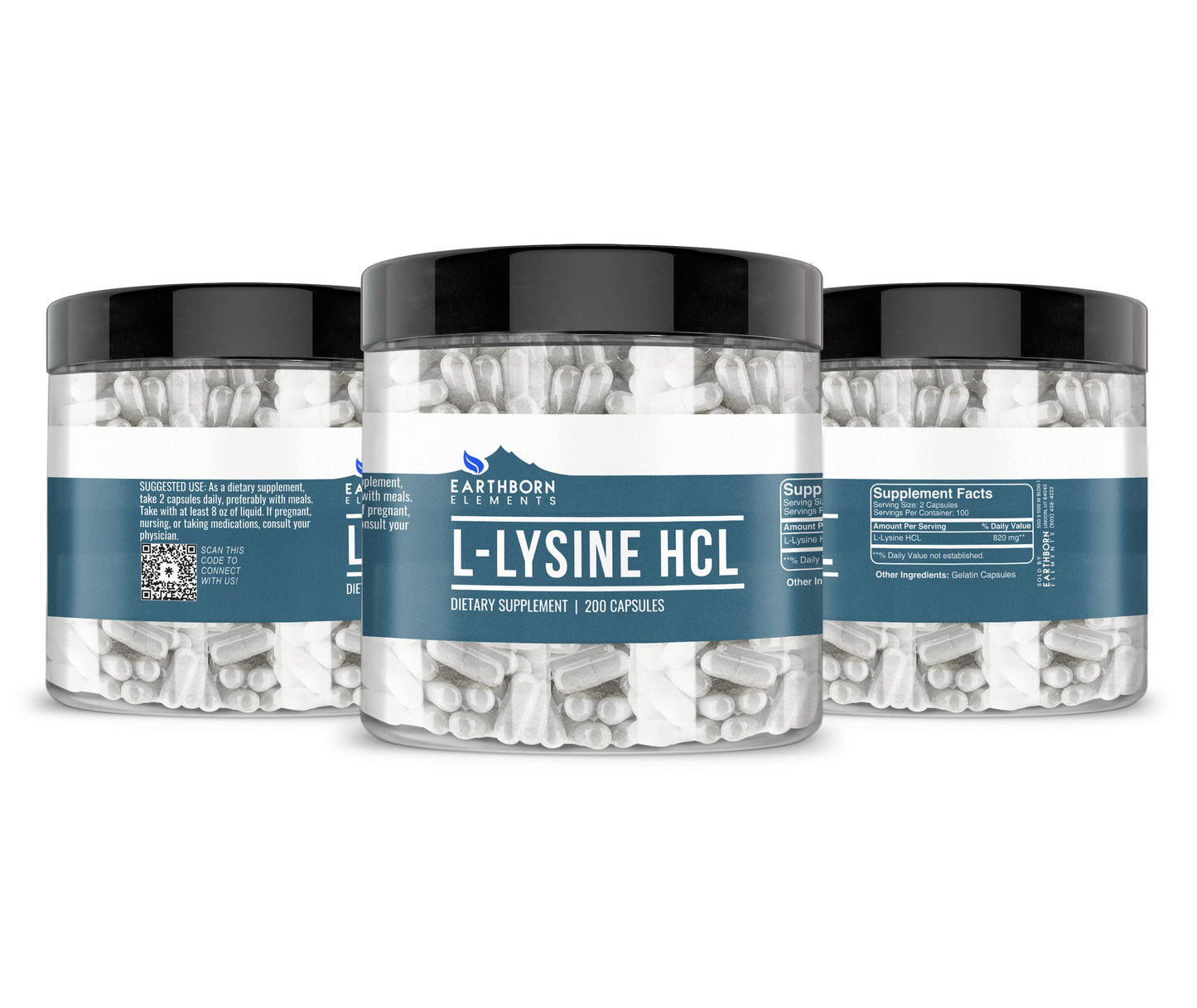 Earthborn Elements L-Lysine HCL 200 Capsules - Pure & Undiluted, No Additives