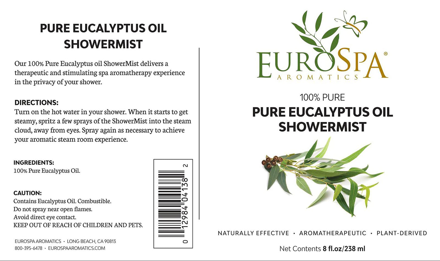 EuroSpa Aromatics Pure Eucalyptus Oil ShowerMist & Steam Room Spray – All-Natural Aromatherapy, 2oz