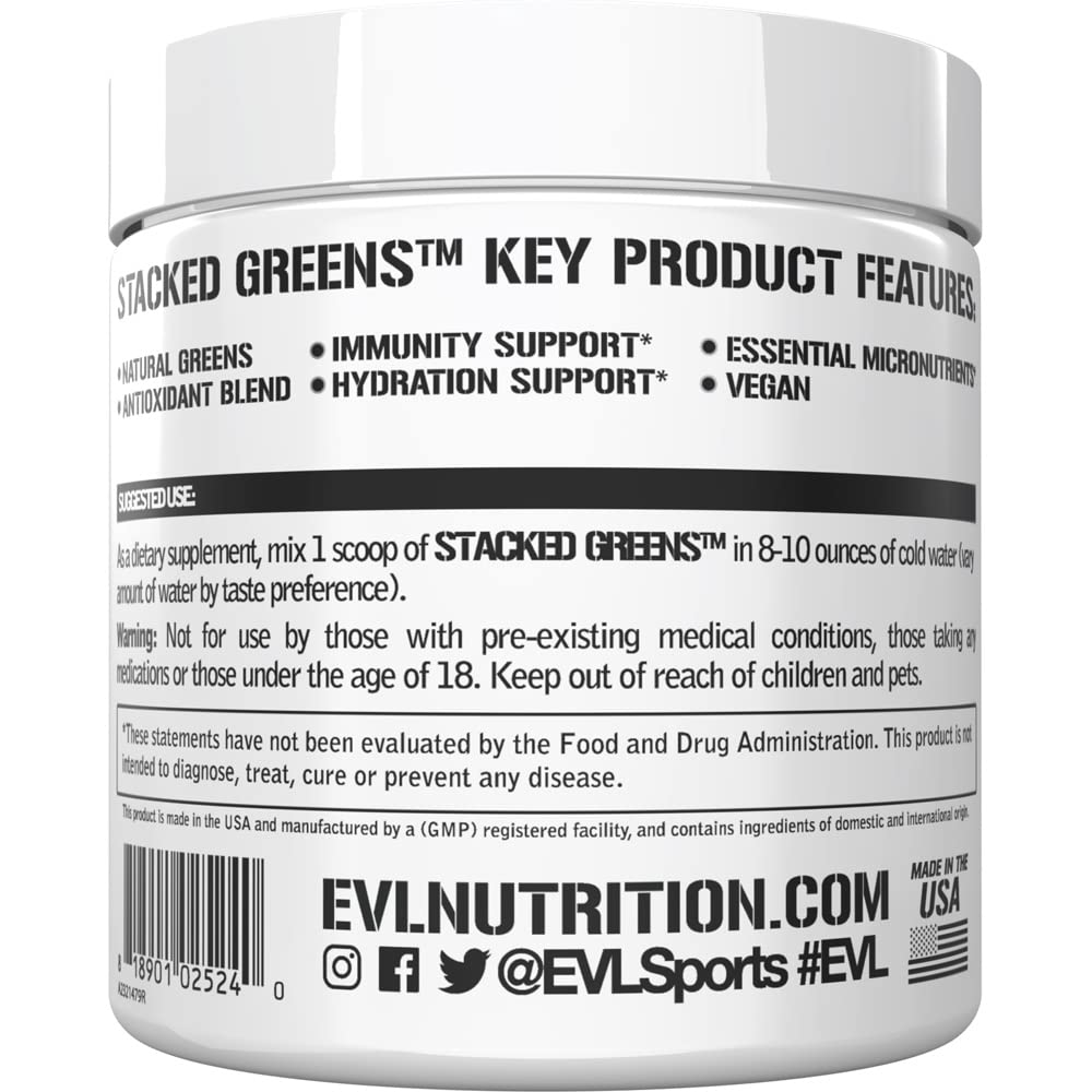 EVL Stacked Greens - Raw Superfood, Immunity & Hydration - Orchard Apple, 30 Servings