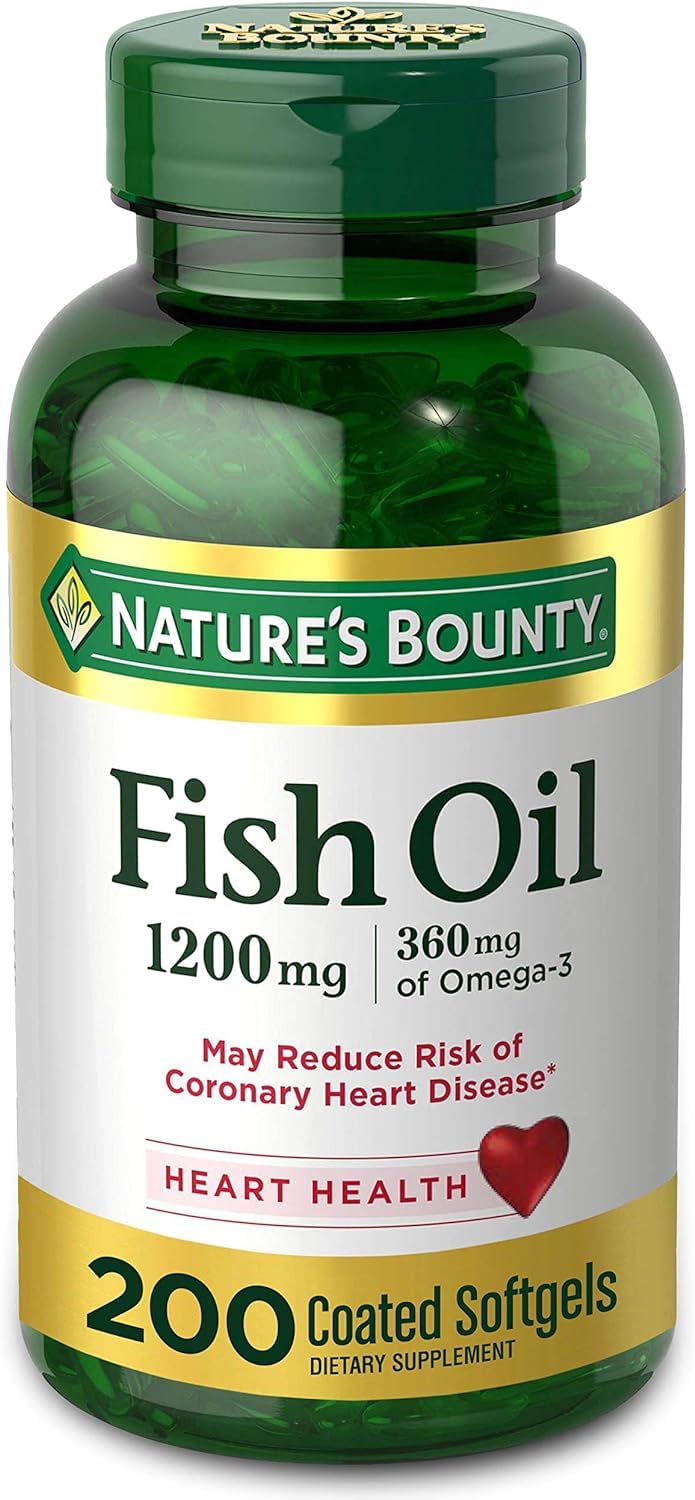 Nature's Bounty Fish Oil – 1200 mg, 200 Rapid Release Softgels | Omega-3, Heart Health