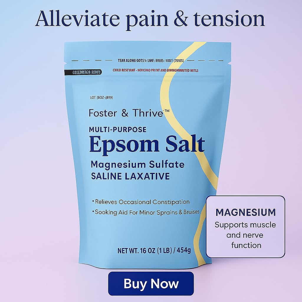 Foster & Thrive 1 lb Epsom Salt Pouch – Magnesium Sulfate USP | Multi-Purpose Bath & Laxative