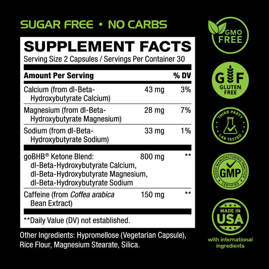 Keto BHB Exogenous Ketones – goBHB + Caffeine | Vegetarian & Non-GMO | 1 Month Supply