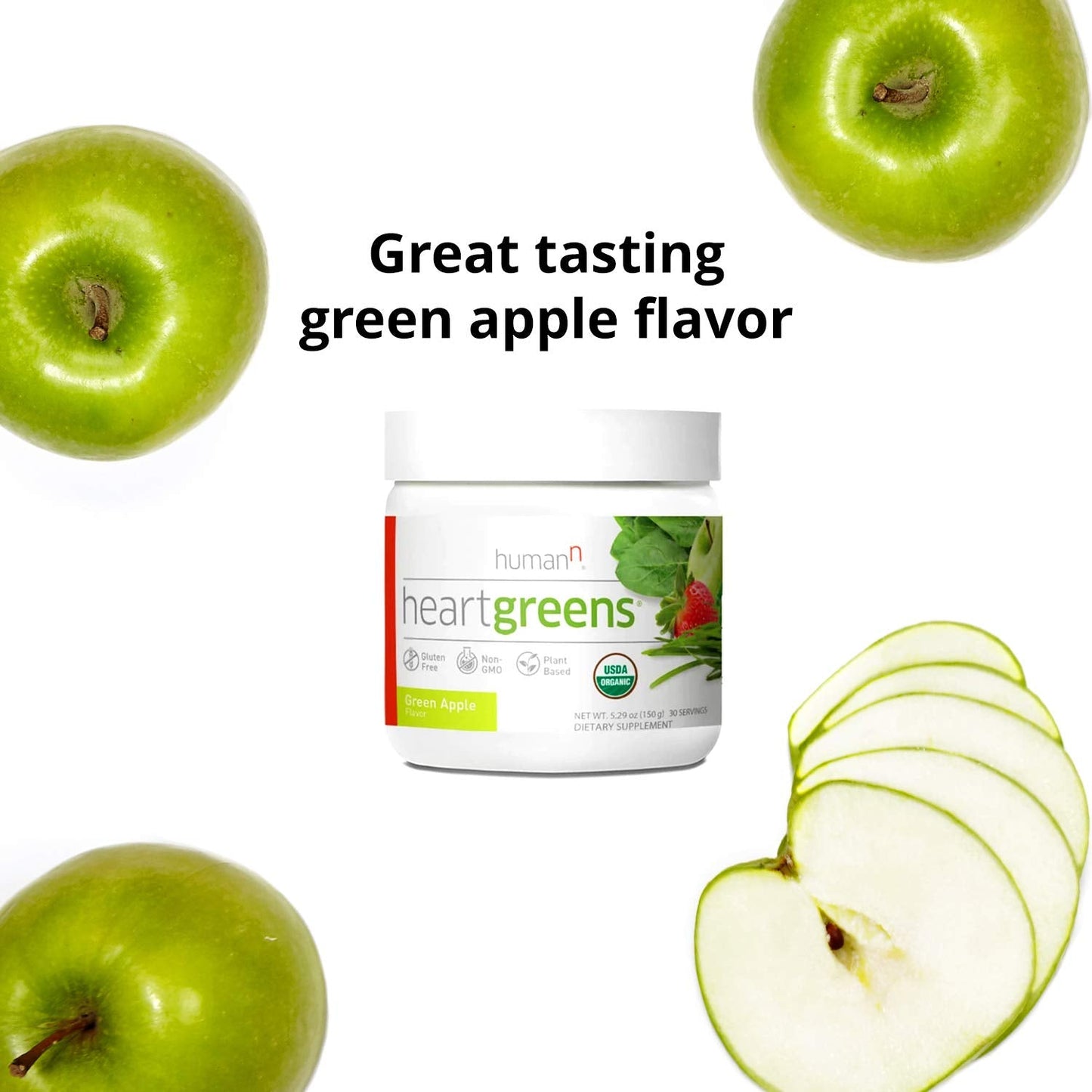 HeartGreens by humanN - Organic Greens Powder (Green Apple, 5.29 oz)