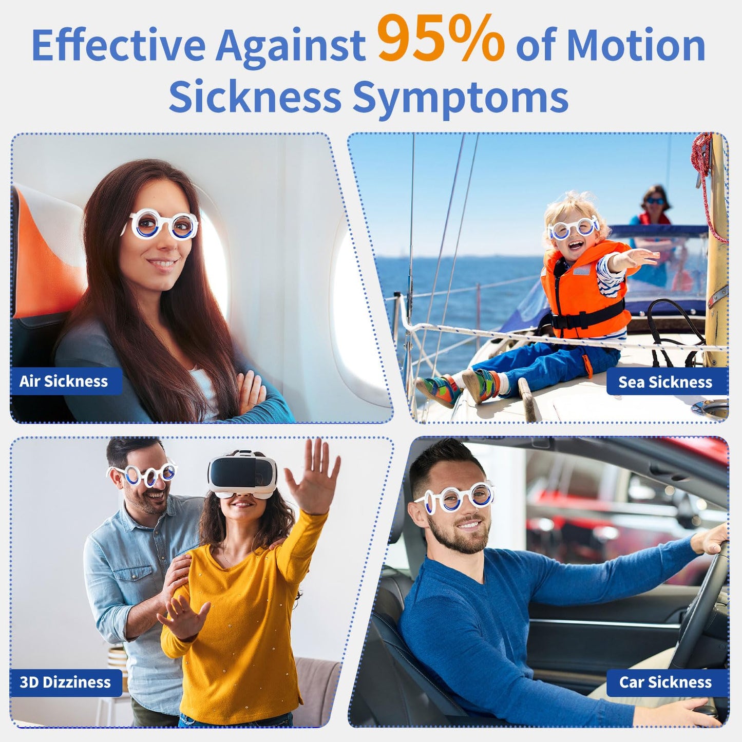 Hion Motion Sickness Glasses – Ultra-Light 2-Pair Travel Relief for Cars, Boats, Planes