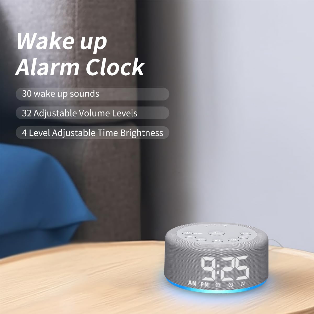 Hushing 3-in-1 White Noise Machine — 27 Sleep Sounds, 30 Wake-Up Sounds, 12-Color Night Light, Digital Clock