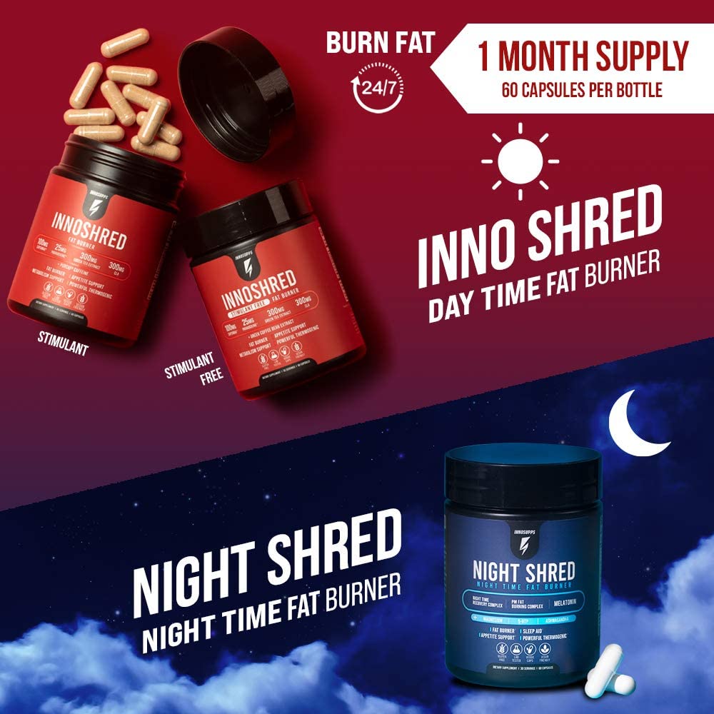 Inno Shred Fat Burner for Men & Women – Capsimax 100mg, Grains of Paradise, Organic Caffeine | 60 Veggie Capsules (Stimulant)