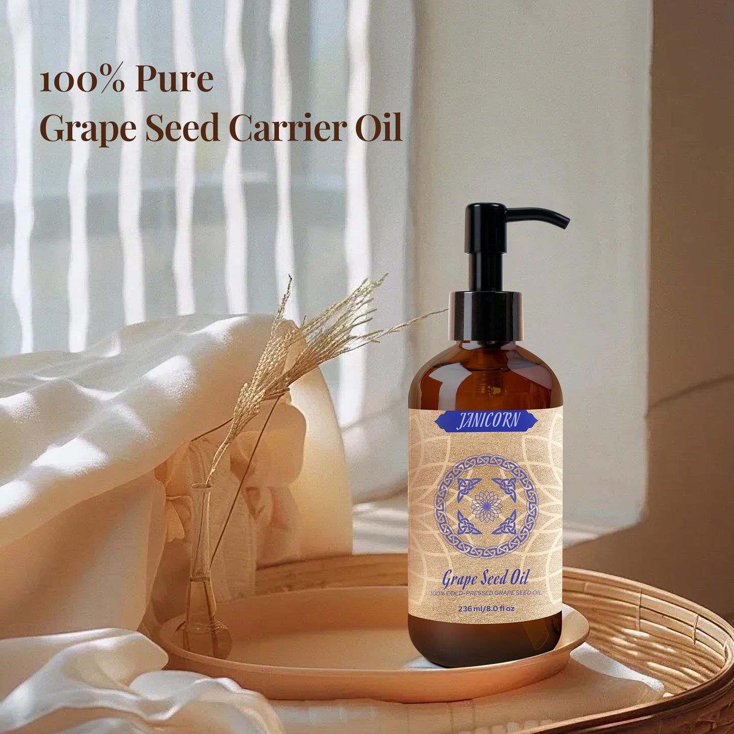 JANICORN 100% Pure Grape Seed Oil – Cold-Pressed, Unscented (8 oz)