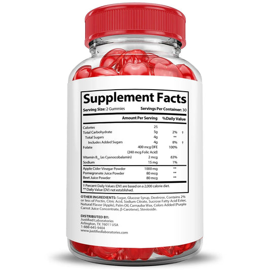 Justified Laboratories Vital Grow XL Performance Gummies – 3-Pack, 1000mg ACV Formula, Pomegranate Beet, B12, Vegan & Non-GMO, 180 Gummies