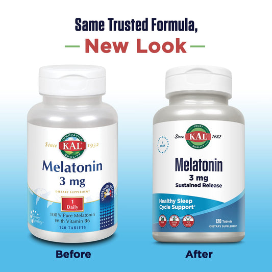 KAL Melatonin 3mg Sustained Release Sleep Aid – Vegan, Gluten Free | 120 tablets