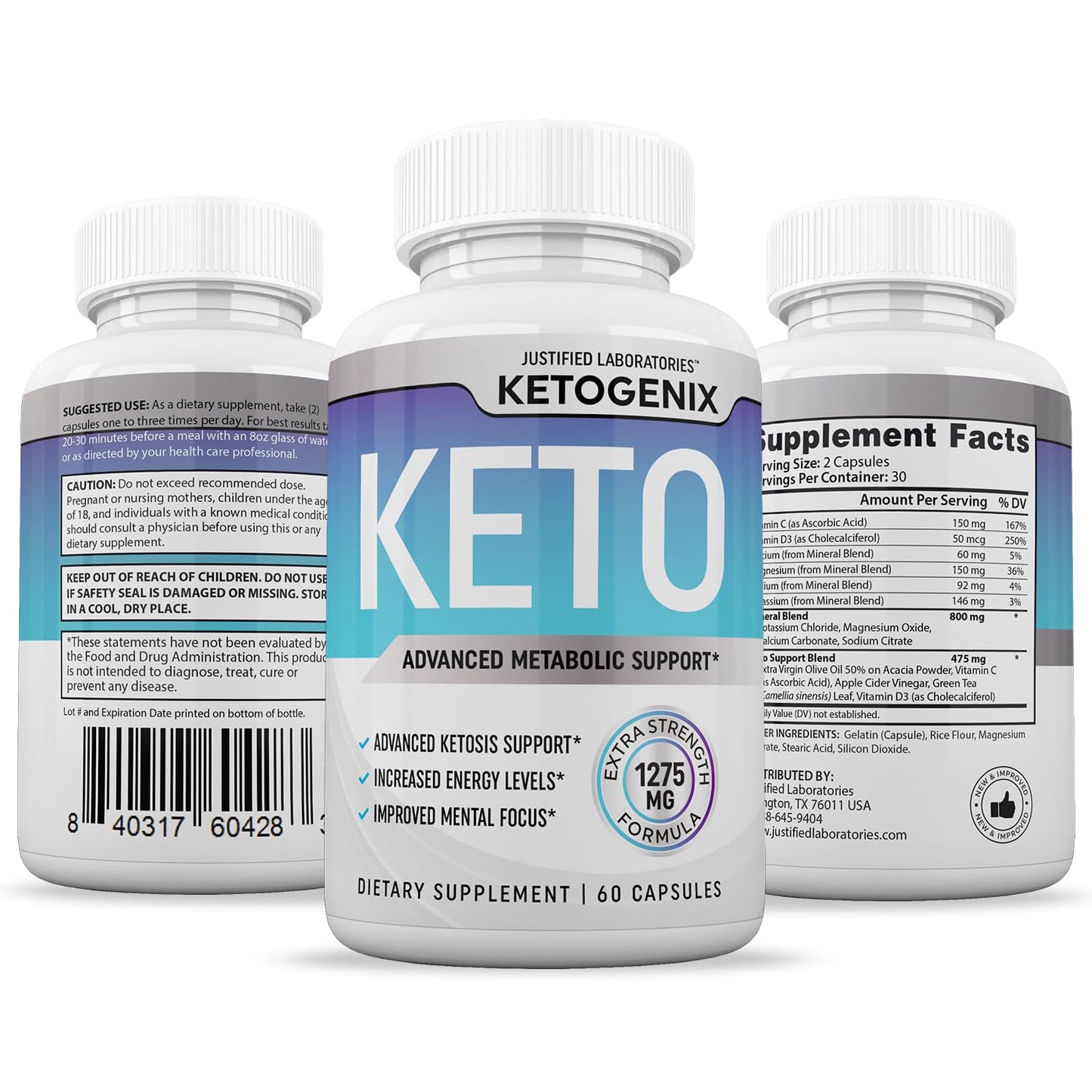 (2 Pack) Ketogenix Keto Pills 1275MG New & Improved Formula with Apple Cider Vinegar, Extra Virgin Olive Oil Powder, Green Tea – 120 Capsules
