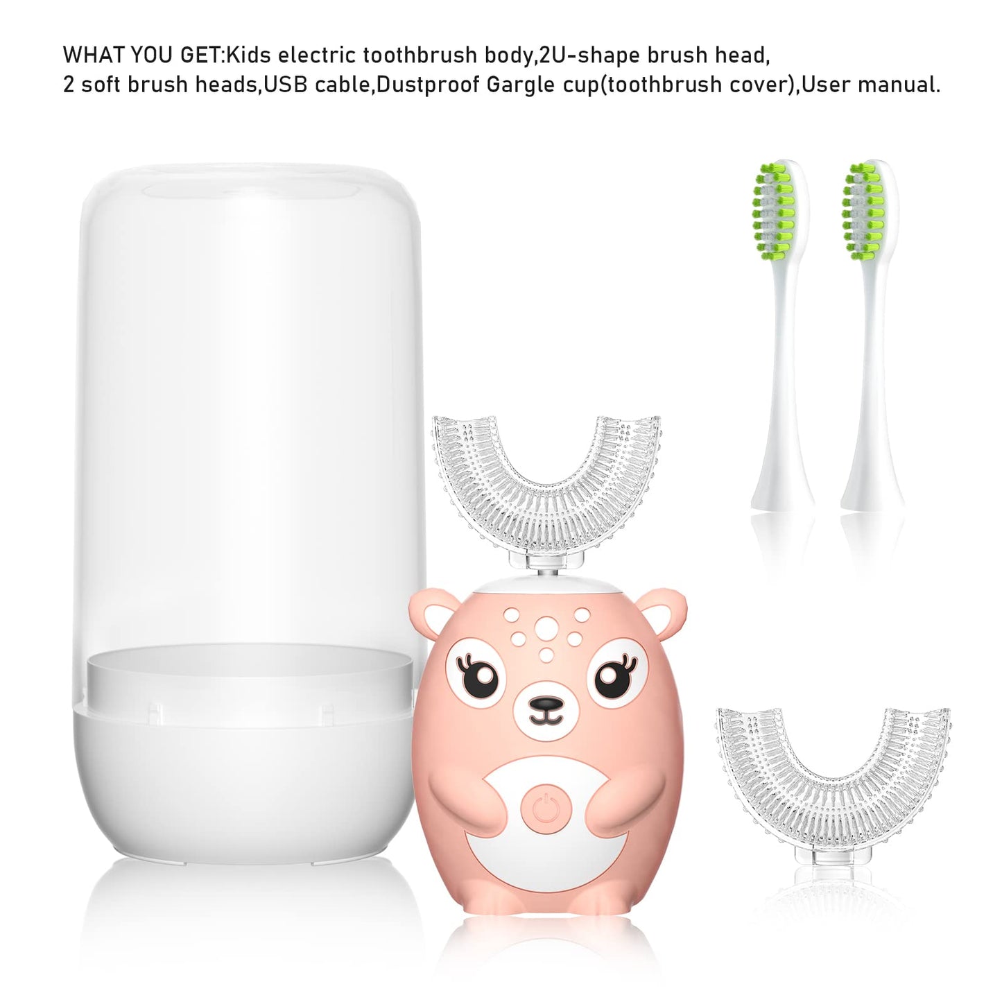 Kids U-Shaped Sonic Electric Toothbrush – 4 Heads, 6 Modes, Cartoon Deer Design