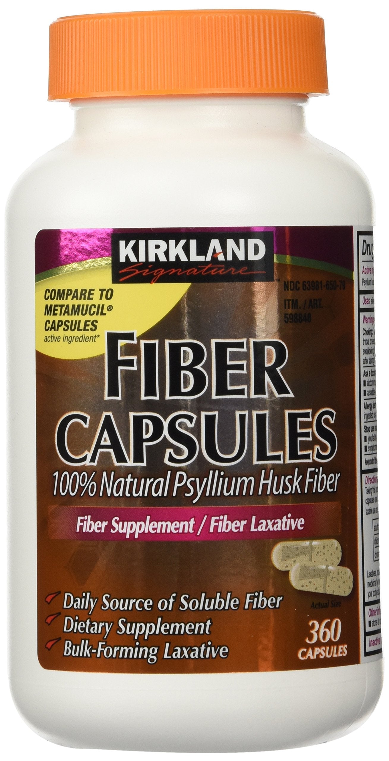 Kirkland Signature Fiber Capsules - 2 Pack (360 Capsules Each) - Psyllium Husk Fiber