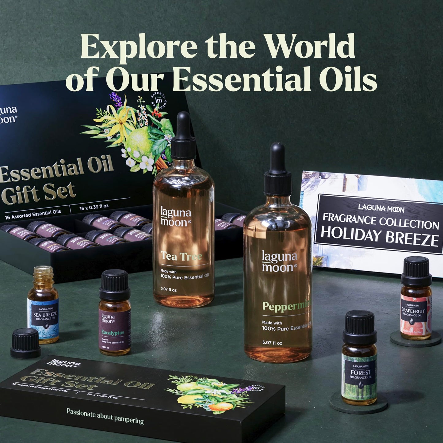 Lagunamoon 6x10ml Essential Oils Christmas Set – Peppermint, Tea Tree, Lavender, Eucalyptus, Orange, Lemongrass