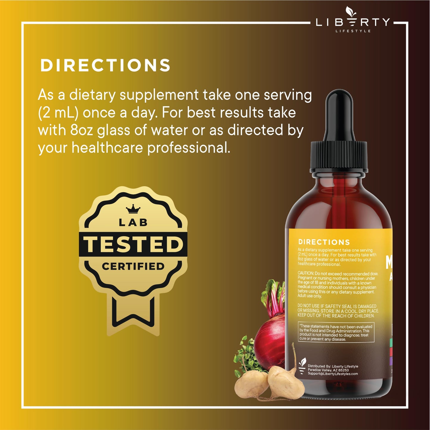 Liberty Lifestyle Organic Maca Root Liquid Drops with Ashwagandha, Nettle, Beet Root & L-Arginine – 6oz