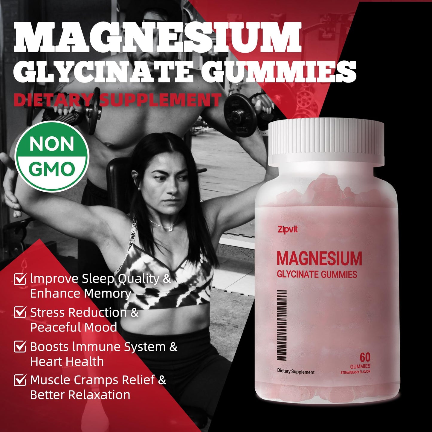 Magnesium Glycinate Gummies 1000mg – Sugar Free, 60 Strawberry Gummies | Sleep & Calm Mood