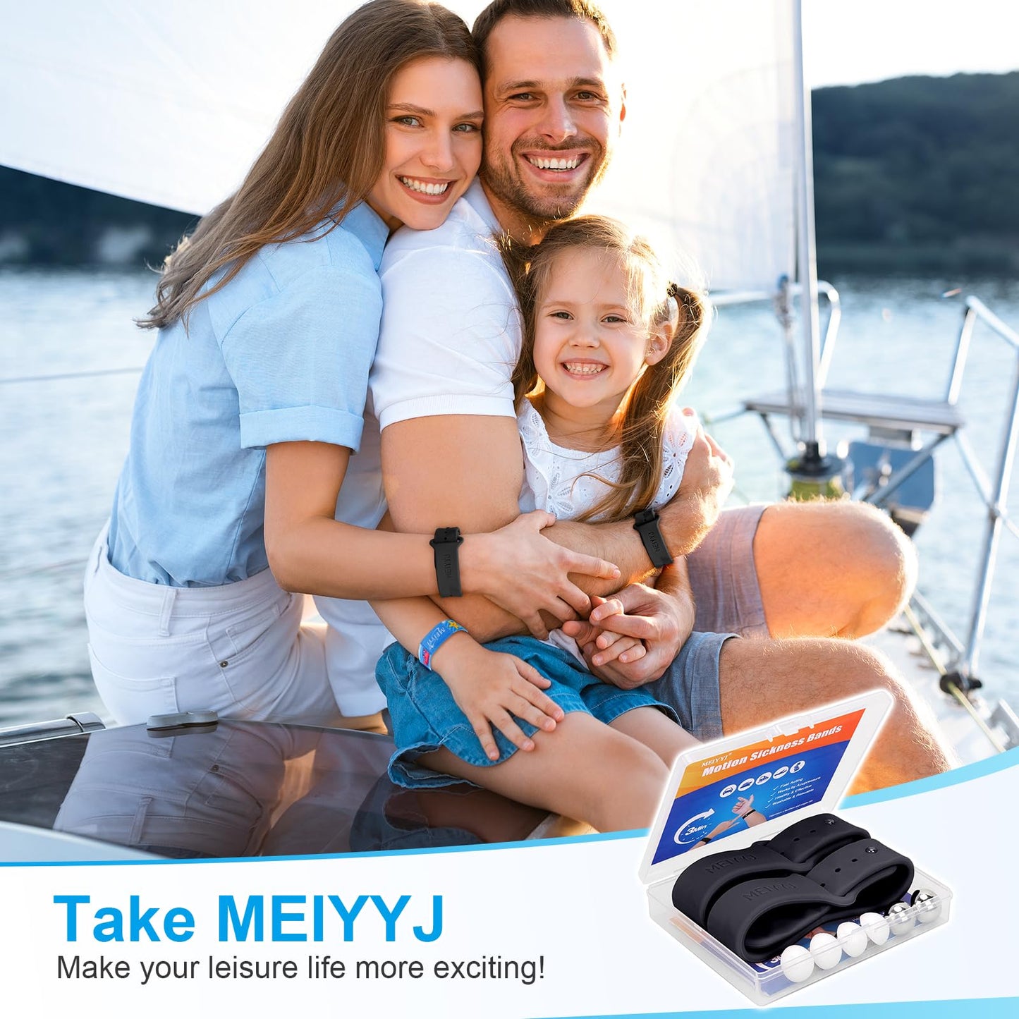 MEIYYJ Motion Sickness Bands – Sea Wristbands for Travel (1 Pair Black + 1 Pair Blue)